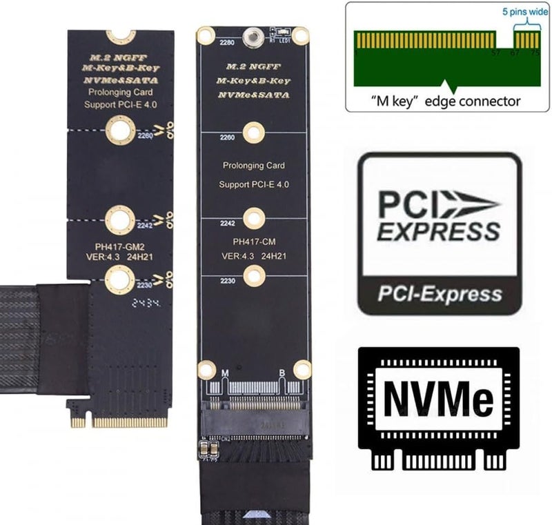 CY Adapter NGFF M-Key NVME Male to Female Extension PCI Express Cable 30cm Right Angled Type 90 Degree PCI-E 4.0 for Mainboard SSD 2230/2242/2260/2280 - Image 3